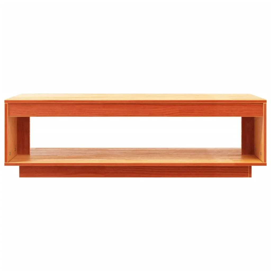 Solid Pine Wood Coffee Table with Storage Shelf Brown Living Room Accent