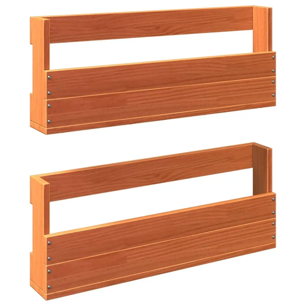 Wall-Mounted Shoe Rack 2 Pieces Solid Pine Wood Organizer Storage Brown