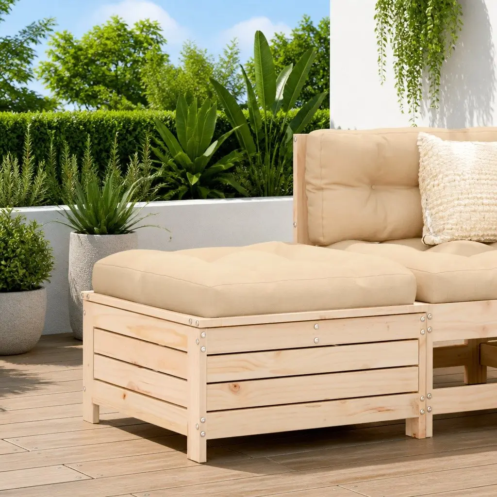 Outdoor Footstool Ottoman in Brown Wood