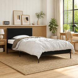 Black Bed Frame 90x190 cm with Engineered Wood and Metal
