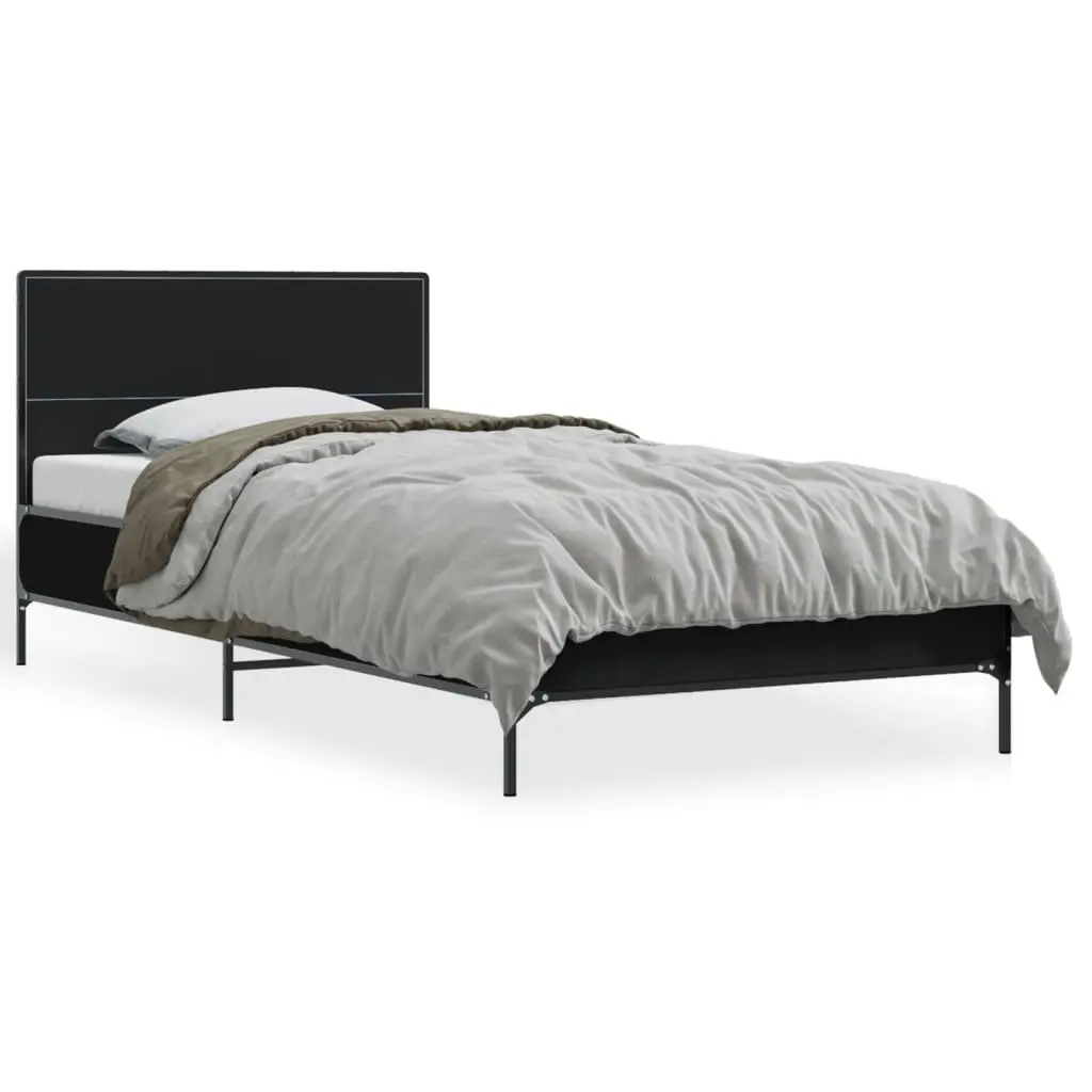 Bed Frame for Bedroom 90x190 cm Engineered Wood with Metal Legs and Plywood Slats