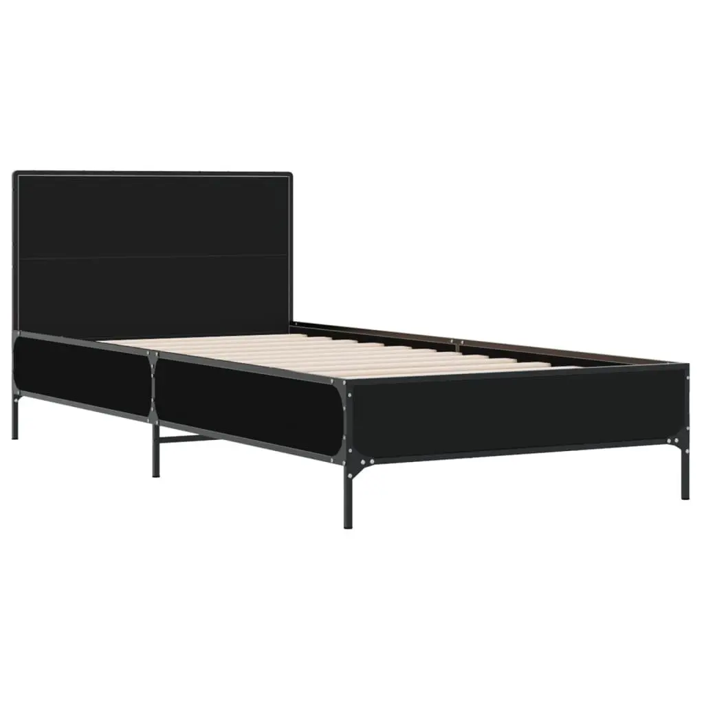 Bed Frame for Bedroom 90x190 cm Engineered Wood with Metal Legs and Plywood Slats