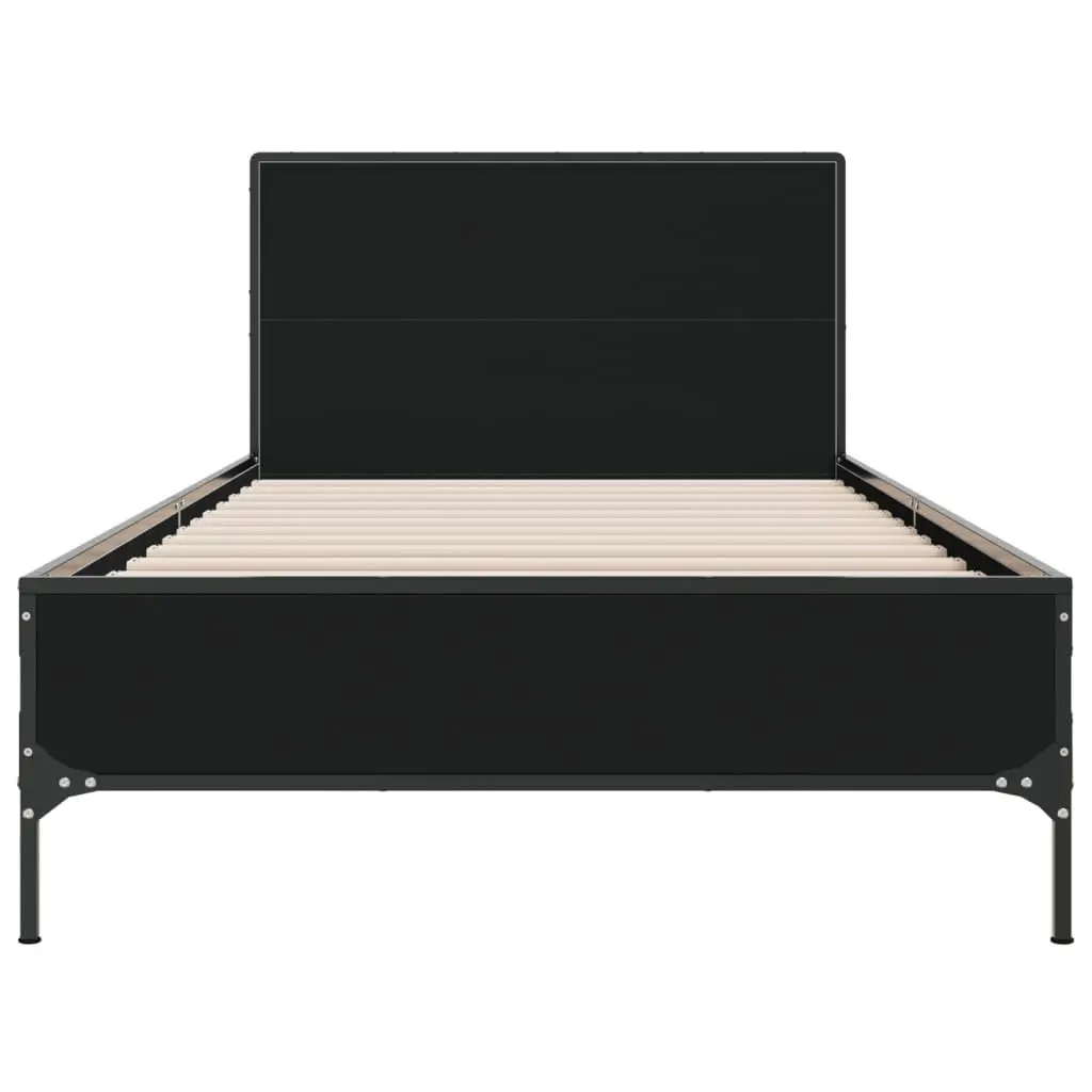 Bed Frame for Bedroom 90x190 cm Engineered Wood with Metal Legs and Plywood Slats