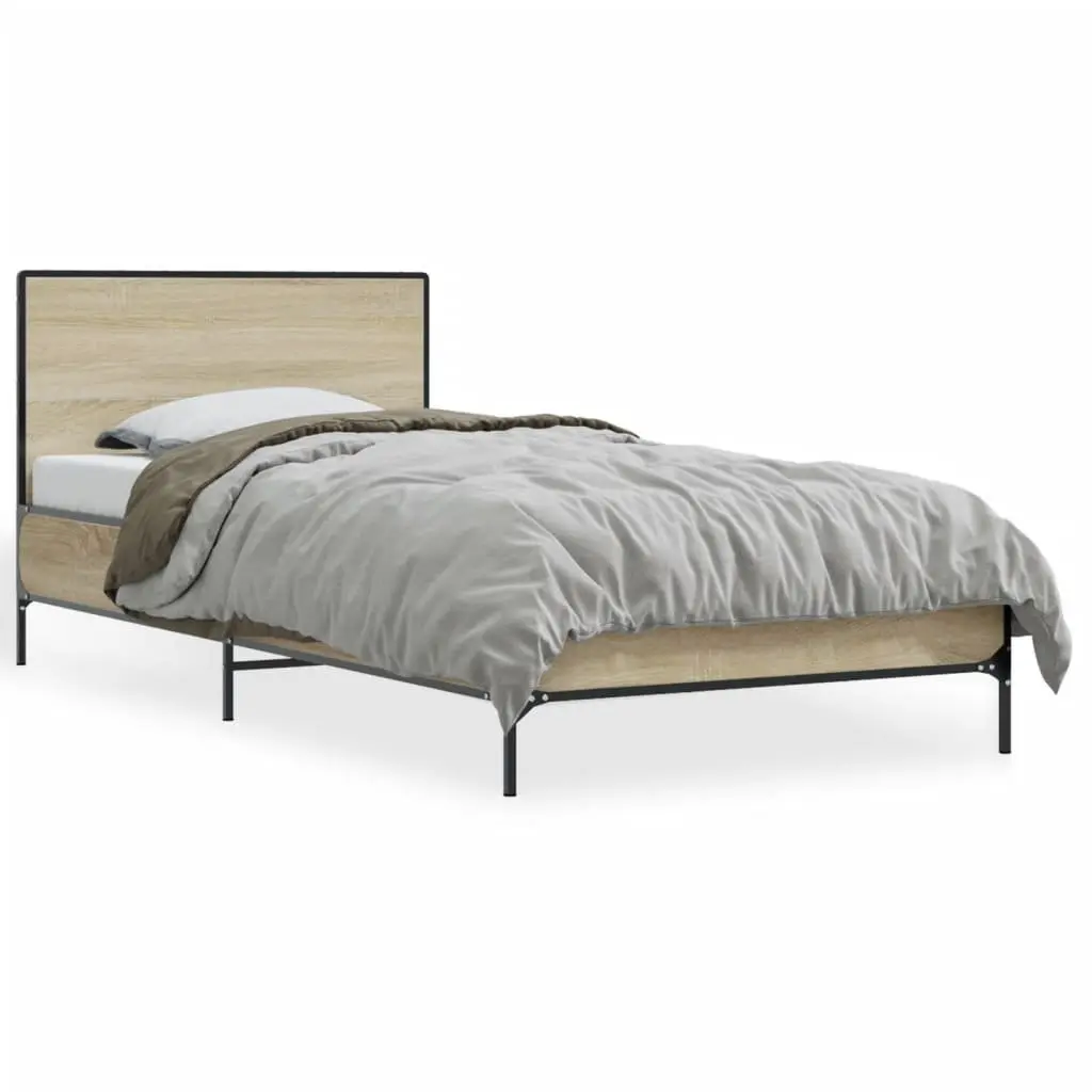 Bed Frame Single 90x190cm Brown Wooden Slats Headboard Support Sleep Furniture