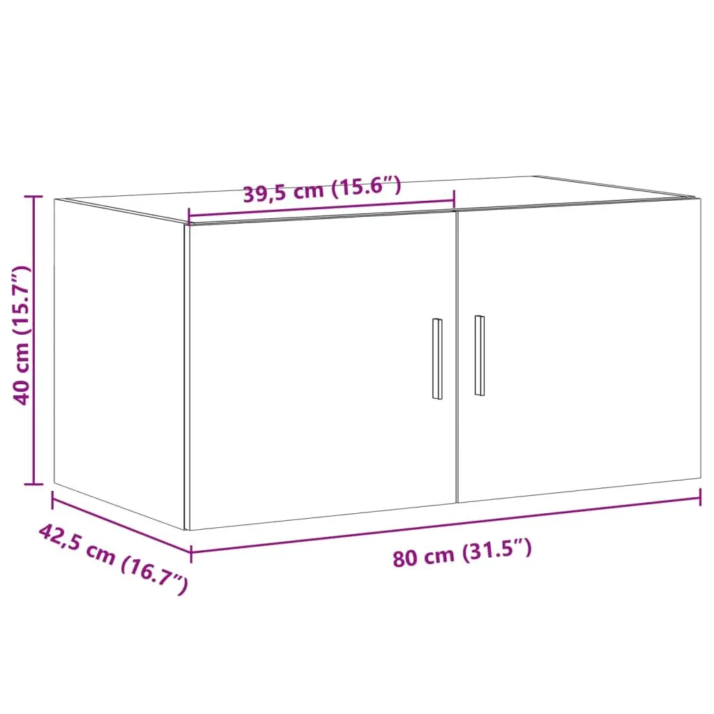 Wall Cabinet Storage Engineered Wood White Hanging Cabinet Bedroom Living Room 80 x 42.5 x 40 cm