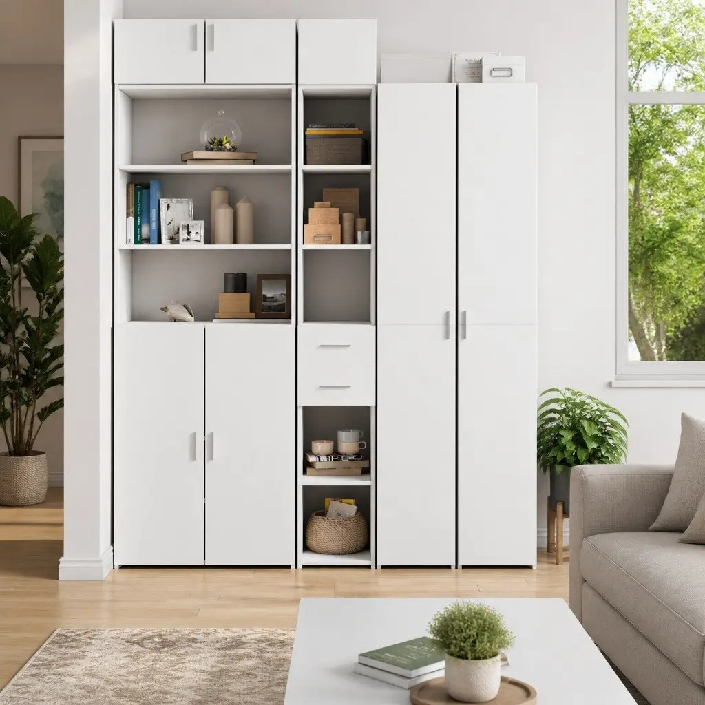 Highboard Cupboard Modern Engineered Wood White Sideboard for Home Storage 30x42.5x185cm