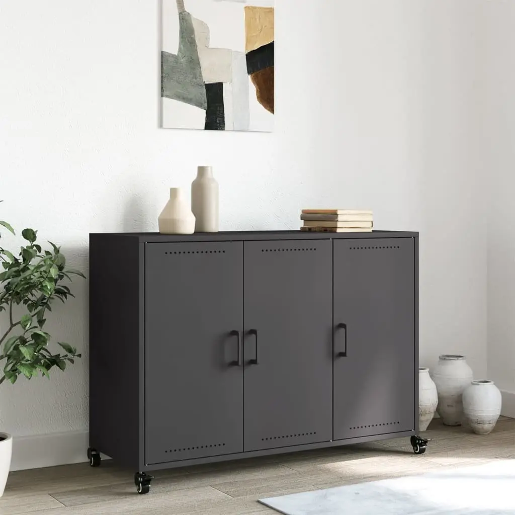Black Storage Cabinet on Wheels, 100.5x39x72cm