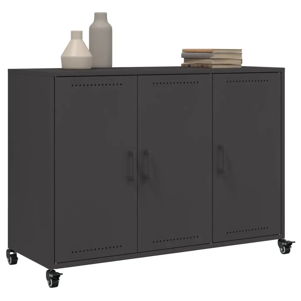 Black Storage Cabinet on Wheels, 100.5x39x72cm