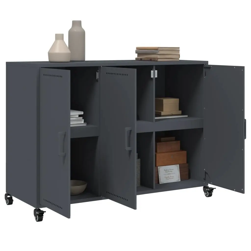 Sideboard Anthracite Storage Cabinet with Wheels Elegant Interior Furniture