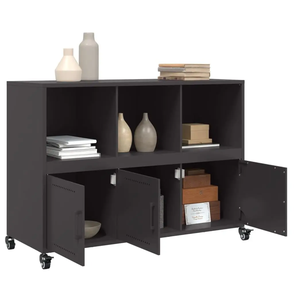 Sideboard Black Storage Cabinet with Wheels Buffet Furniture Hallway Living Room