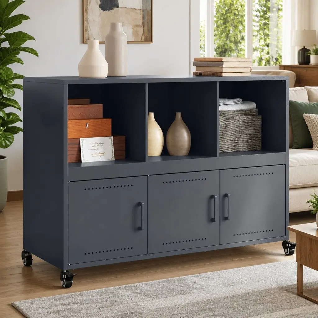 Anthracite Storage Cabinet with Wheels