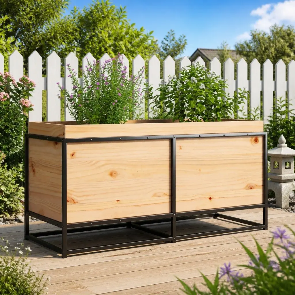 Garden Planter Box Raised Bed Solid Wood Pine Brown Outdoor Patio Decoration