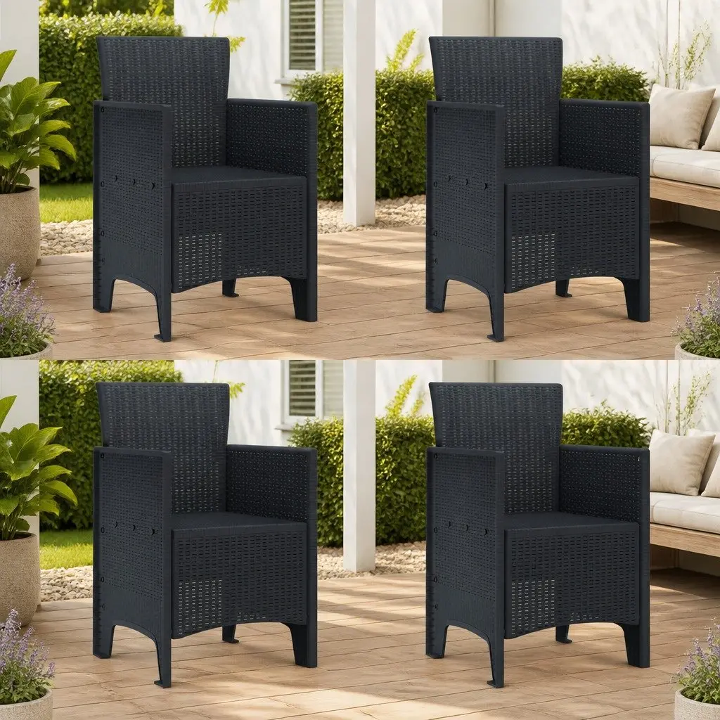 Outdoor Garden Chair Set 4 Pieces Anthracite Modern Patio Furniture