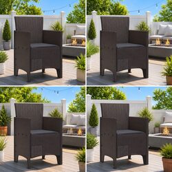 Brown Outdoor Garden Chair Set: 4 Pieces Dimensions Included