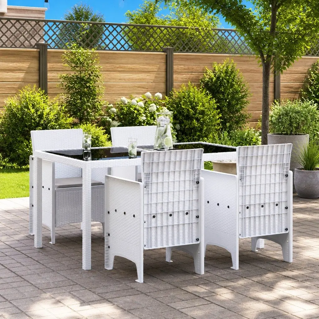 Outdoor Garden Chair Set 4 Pieces White Modern Seating Patio