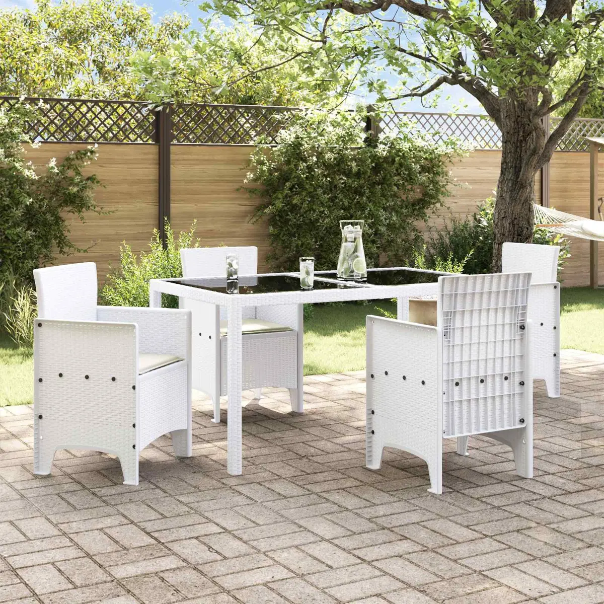 Outdoor Garden Chair 4 pcs Set White Modern Seating Backrest Armrests Patio