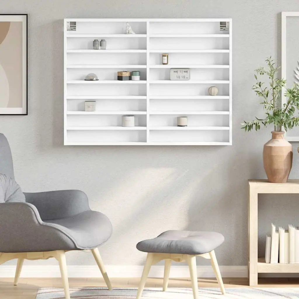 Vitrine Cabinet Wall Mounted White Floating Shelf Storage Display 100cm W x 8.5cm D x 75cm H