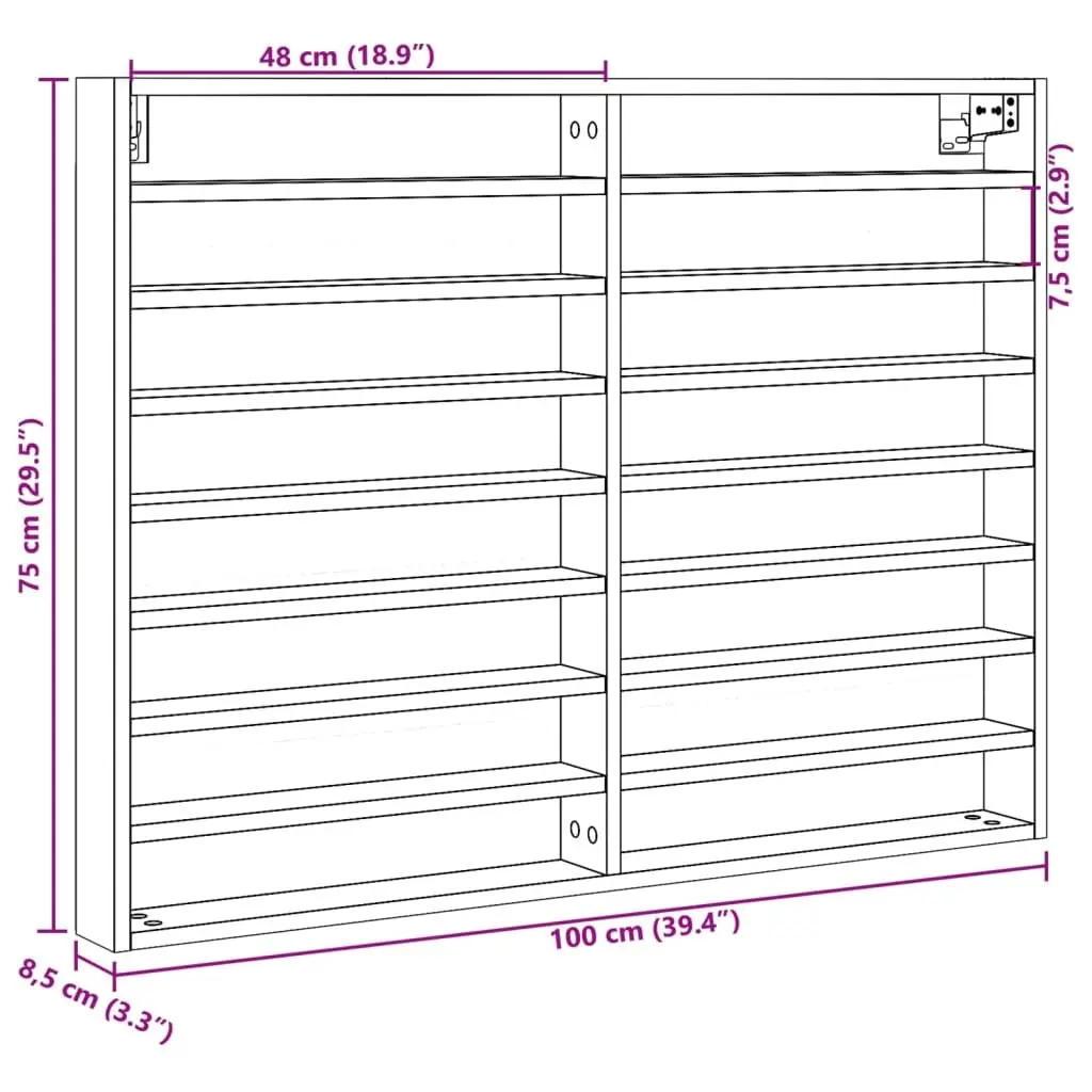 Vitrine Cabinet Wall Mounted White Floating Shelf Storage Display 100cm W x 8.5cm D x 75cm H