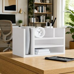 Desk Organiser Dimensions 44.5x24x25cm - 6 Compartment White Storage