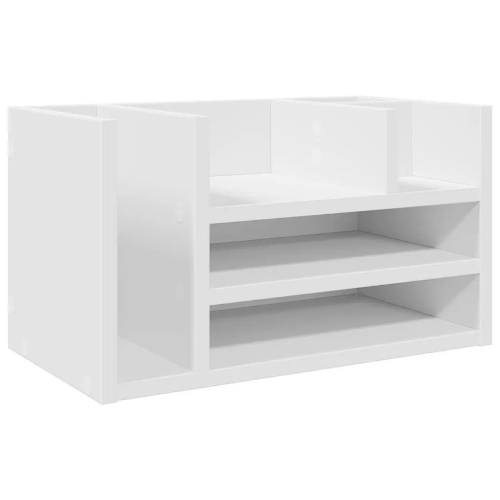 White Desk Organiser 6 Compartment for Home Office 44.5x24x25cm Engineered Wood Desktop Storage