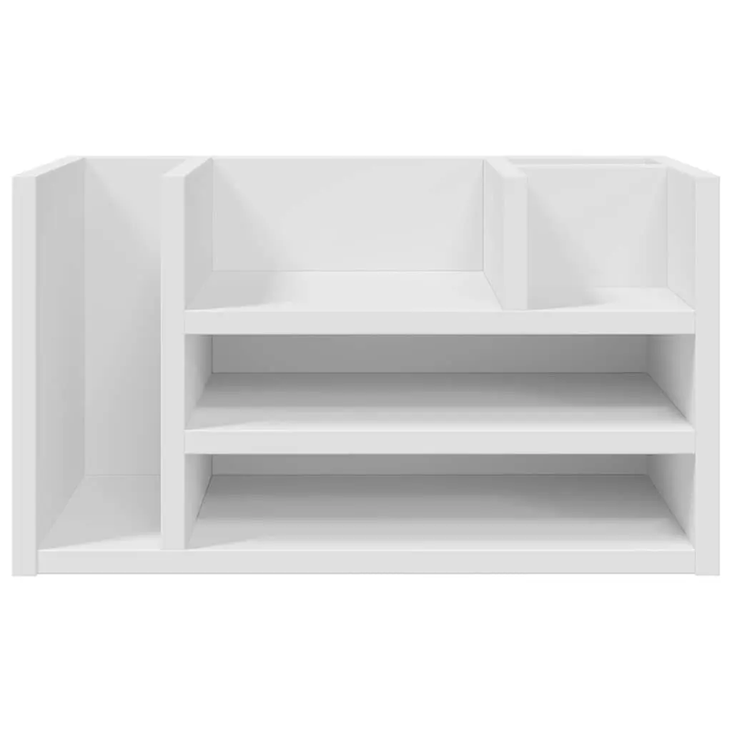 White Desk Organiser 6 Compartment for Home Office 44.5x24x25cm Engineered Wood Desktop Storage