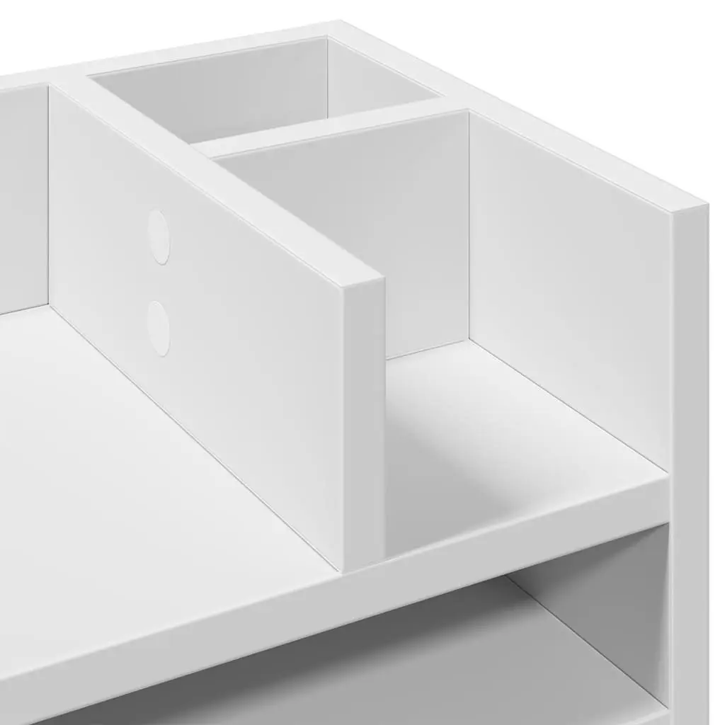 White Desk Organiser 6 Compartment for Home Office 44.5x24x25cm Engineered Wood Desktop Storage