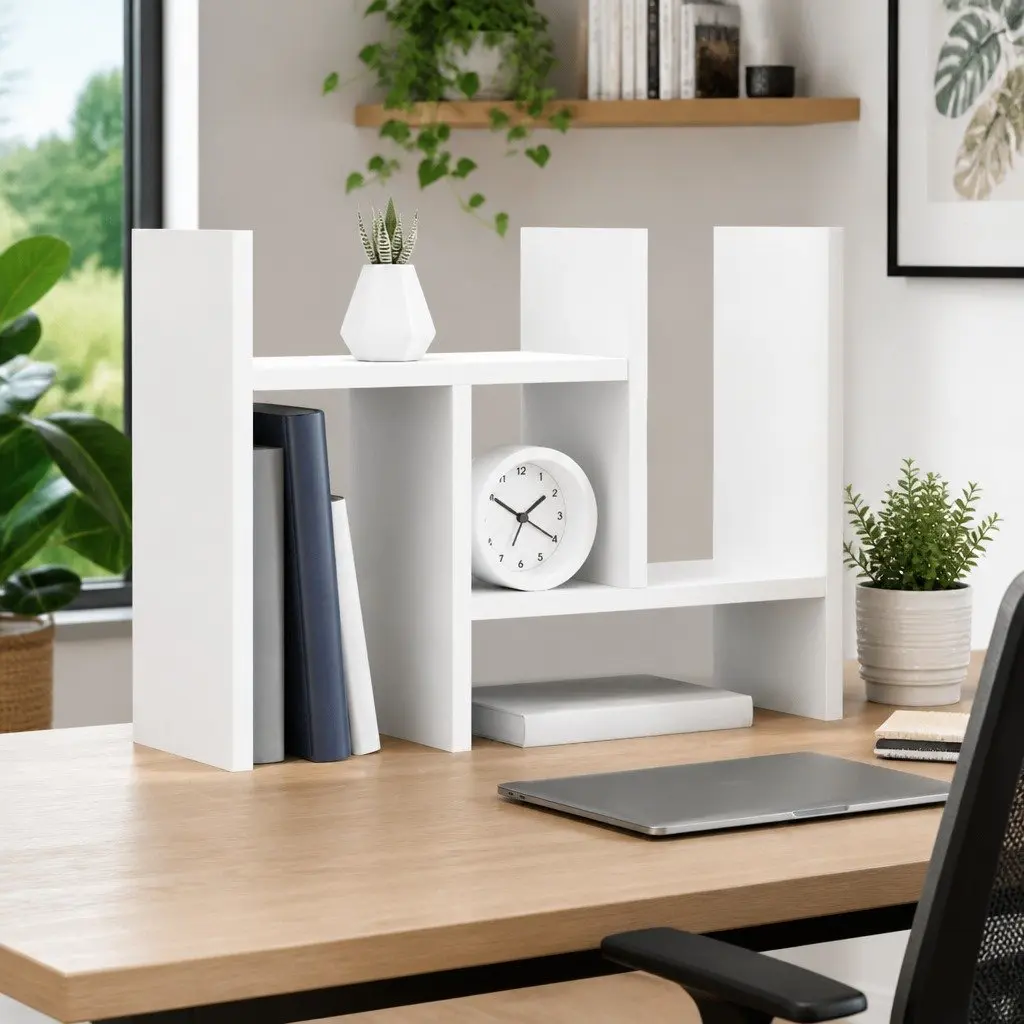 Desk Organiser White Engineered Wood Storage Shelf 34.5x15.5x35.5 cm