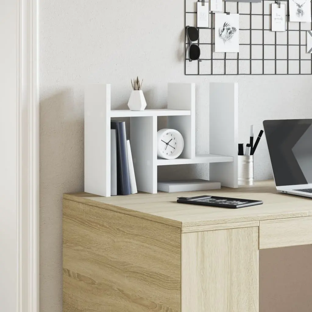 Desk Organiser White Engineered Wood Storage Shelf 34.5x15.5x35.5 cm