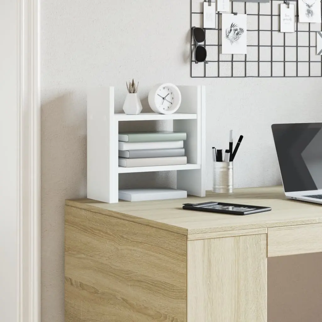 Desk Organiser White Engineered Wood Storage Shelf 34.5x15.5x35.5 cm