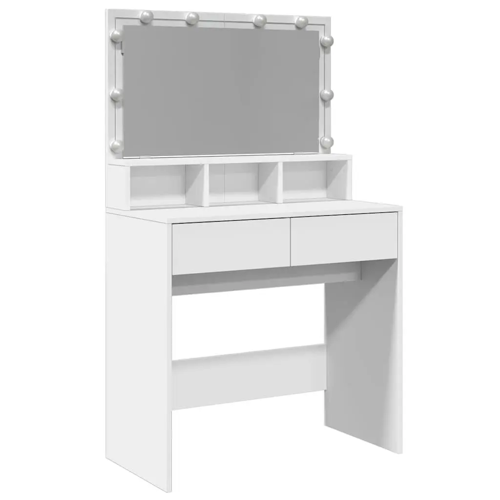 Dressing Table with LED Mirror White Bedroom Vanity Storage Drawers Compartments
