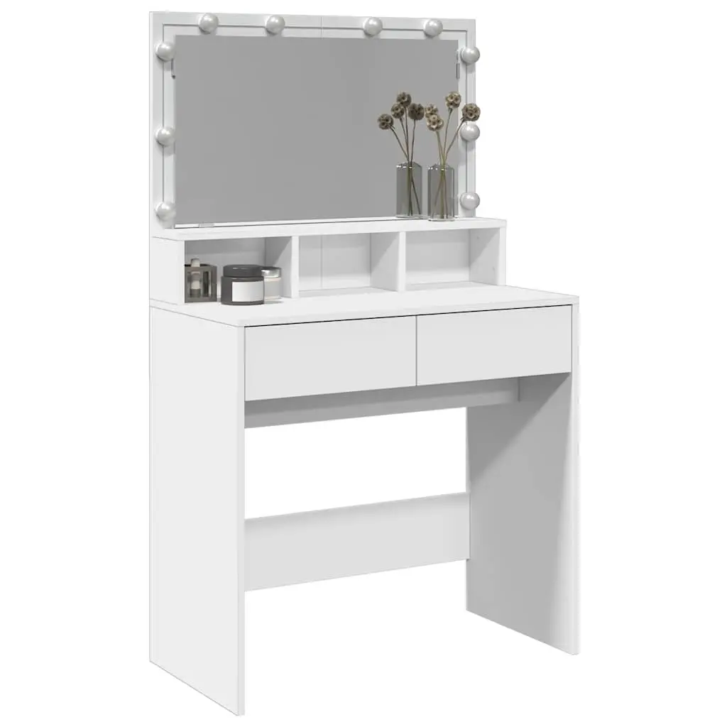 Dressing Table with LED Mirror White Bedroom Vanity Storage Drawers Compartments