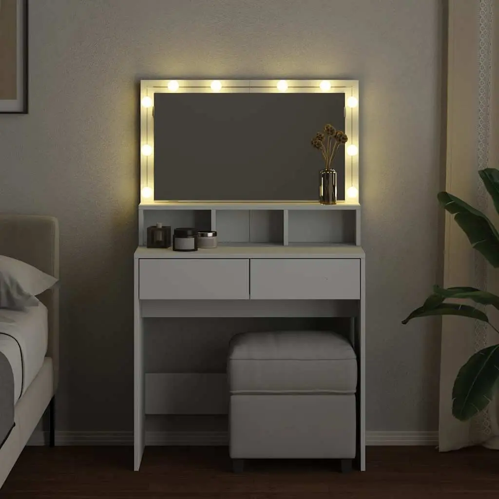 Dressing Table with LED Mirror White Bedroom Vanity Storage Drawers Compartments