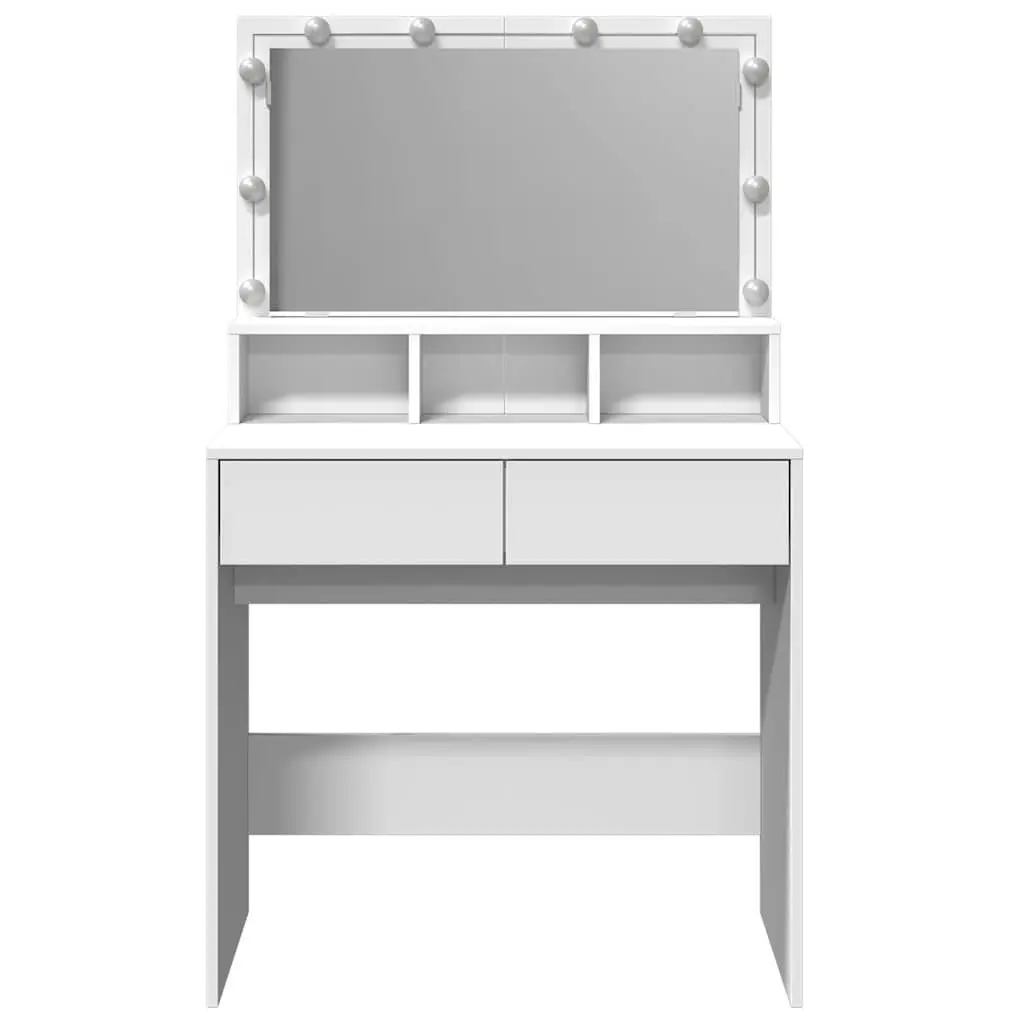 Dressing Table with LED Mirror White Bedroom Vanity Storage Drawers Compartments