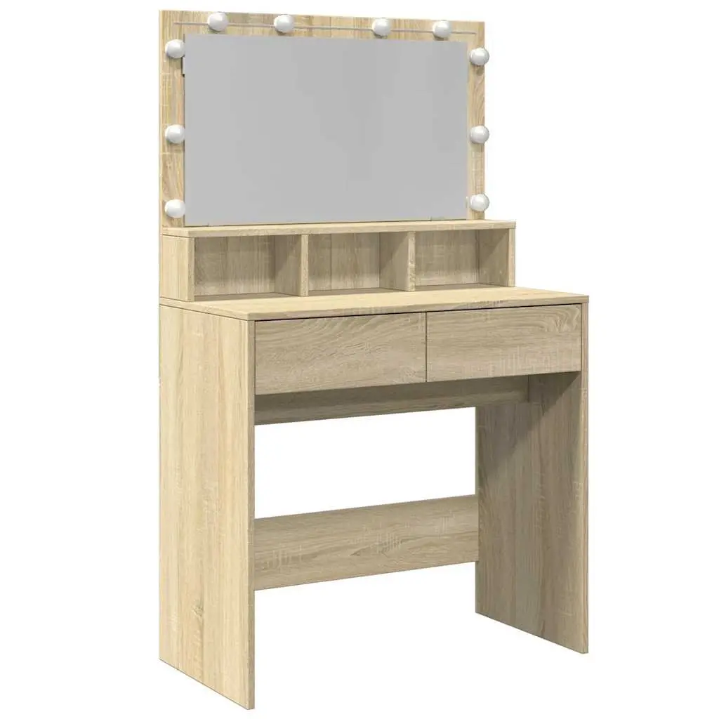 Bedroom Dressing Table LED Mirror Brown 80x41x134.5cm Vanity Storage Makeup Desk