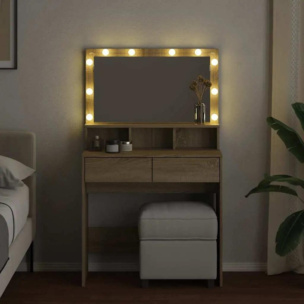 Bedroom Dressing Table LED Mirror Brown 80x41x134.5cm Vanity Storage Makeup Desk
