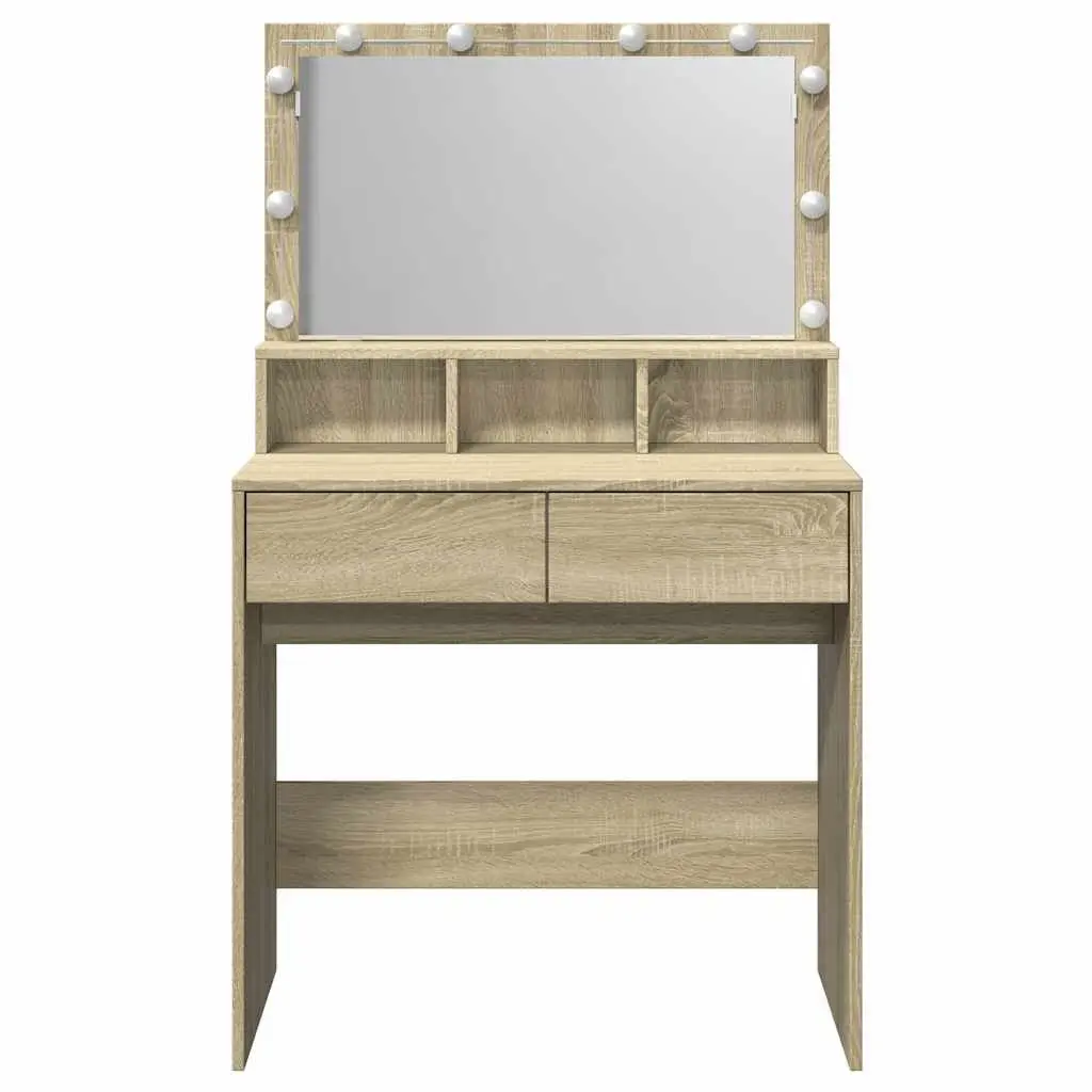 Bedroom Dressing Table LED Mirror Brown 80x41x134.5cm Vanity Storage Makeup Desk