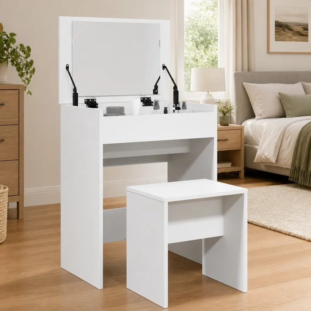 White Dressing Table with Stool and Mirror