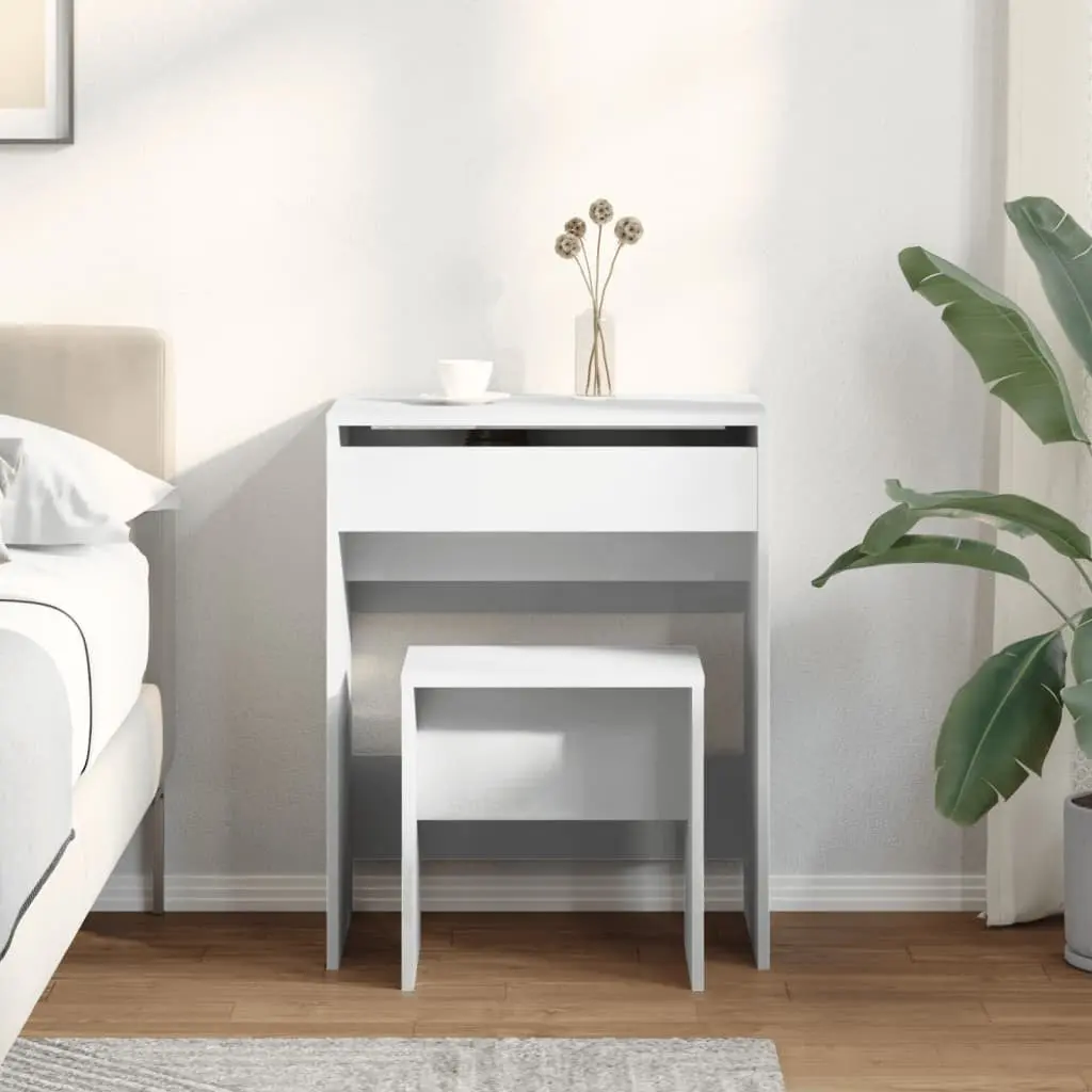 White Dressing Table with Stool and Mirror