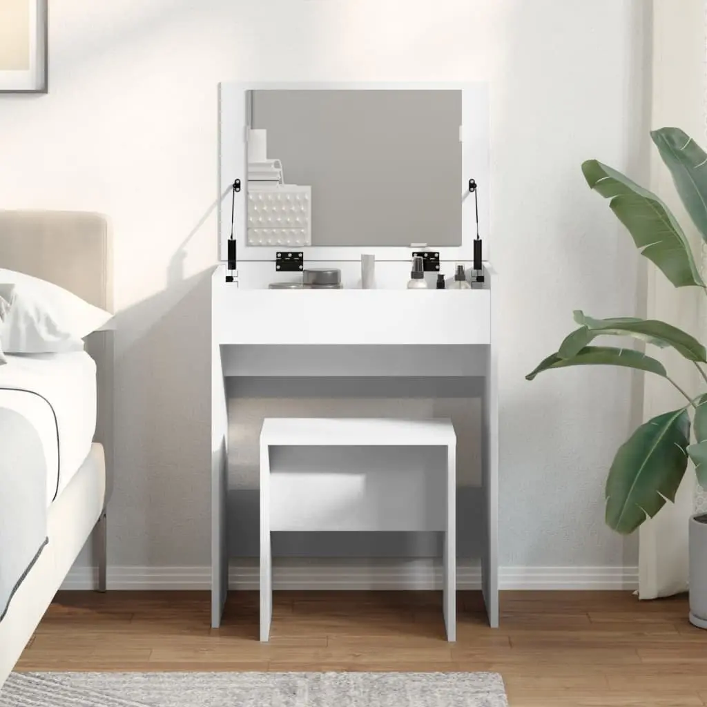 White Dressing Table with Stool and Mirror