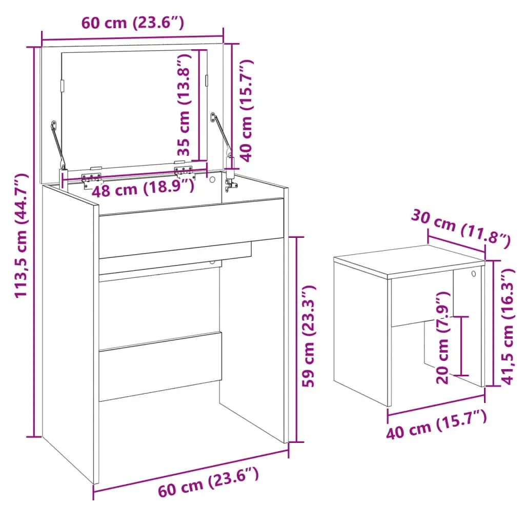 White Dressing Table with Stool and Mirror