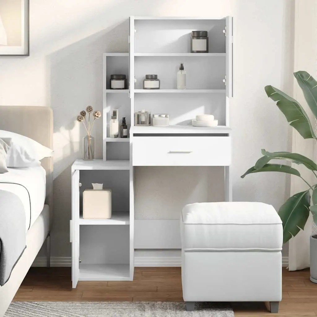 Dressing Table for Bedroom with Mirror and Storage Drawer White