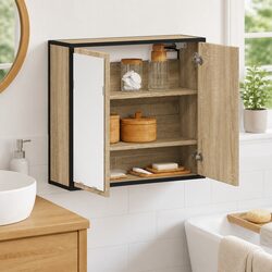 Bathroom Mirror Cabinet Wall-Mounted Storage Vanity Unit Brown Engineered Wood