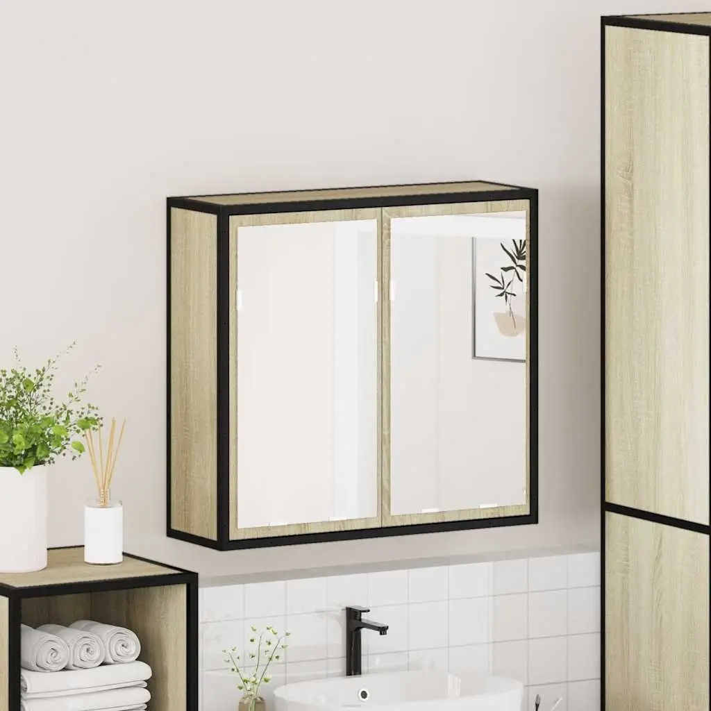 Bathroom Mirror Cabinet Wall-Mounted Storage Unit Brown 65W x 20D x 60H cm
