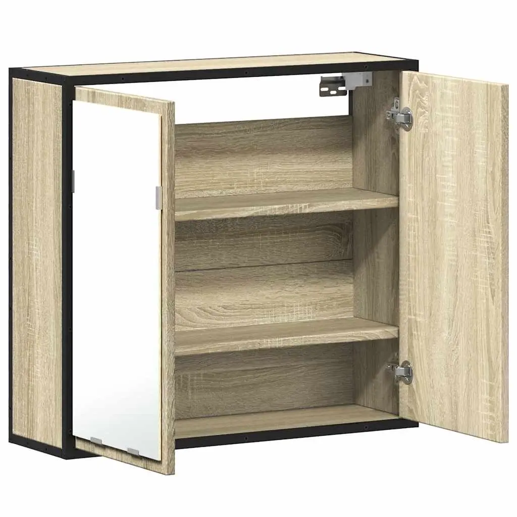 Bathroom Mirror Cabinet Wall-Mounted Storage Unit Brown 65W x 20D x 60H cm