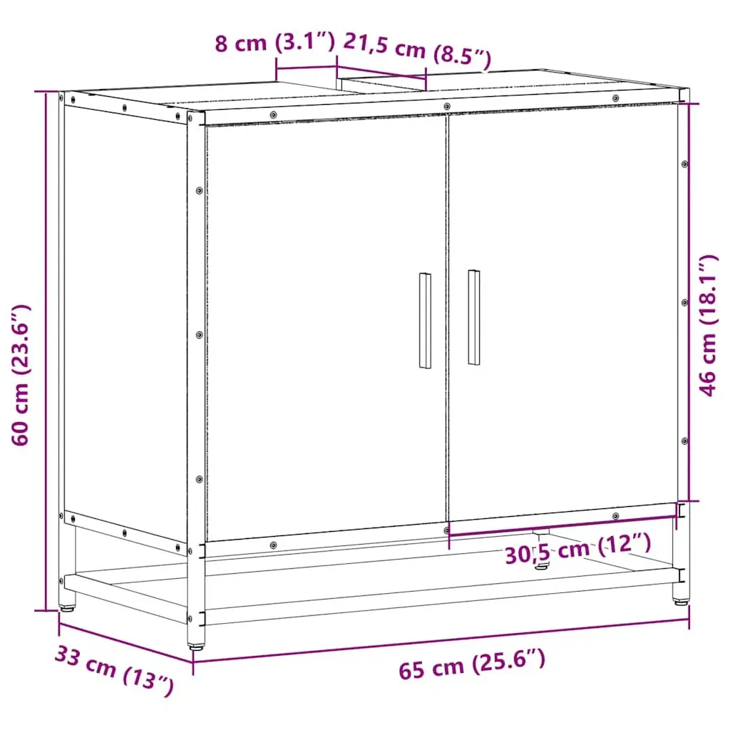 Bathroom Sink Cabinet for Bathroom Brown Engineered Wood Vanity 65 x 33 x 60 cm