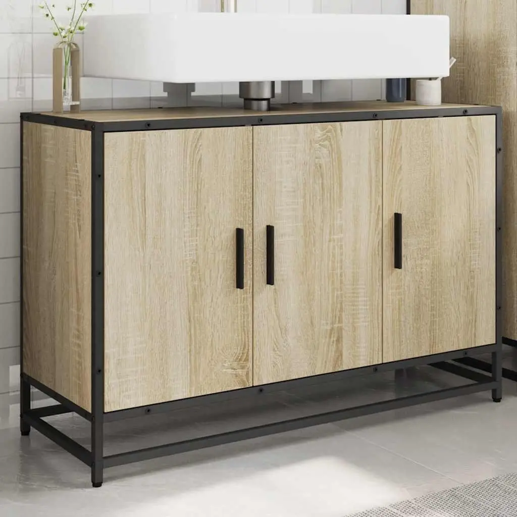 Bathroom Sink Cabinet for Bathroom Storage Engineered Wood Sonoma Oak Brown 90x33x60cm