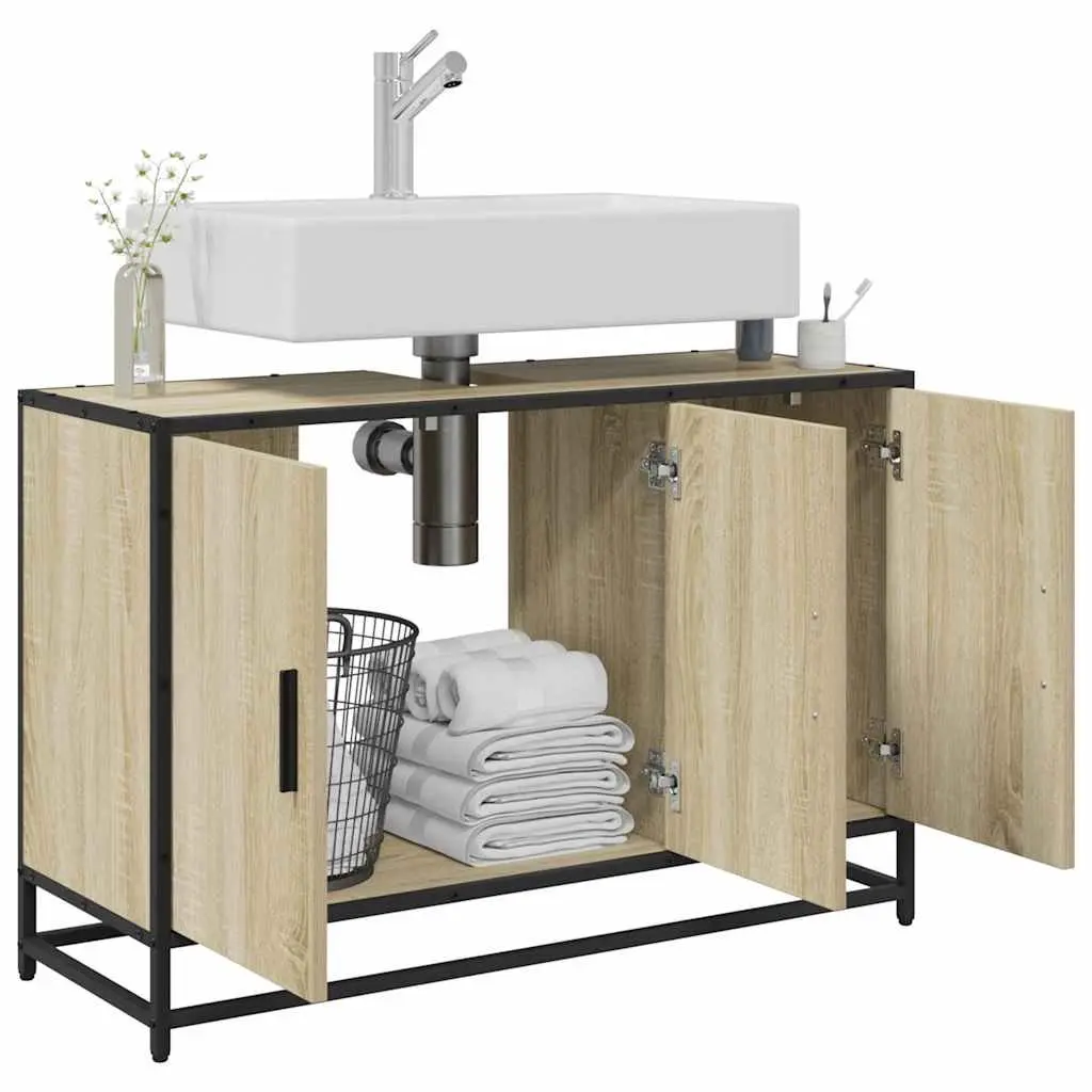 Bathroom Sink Cabinet for Bathroom Storage Engineered Wood Sonoma Oak Brown 90x33x60cm