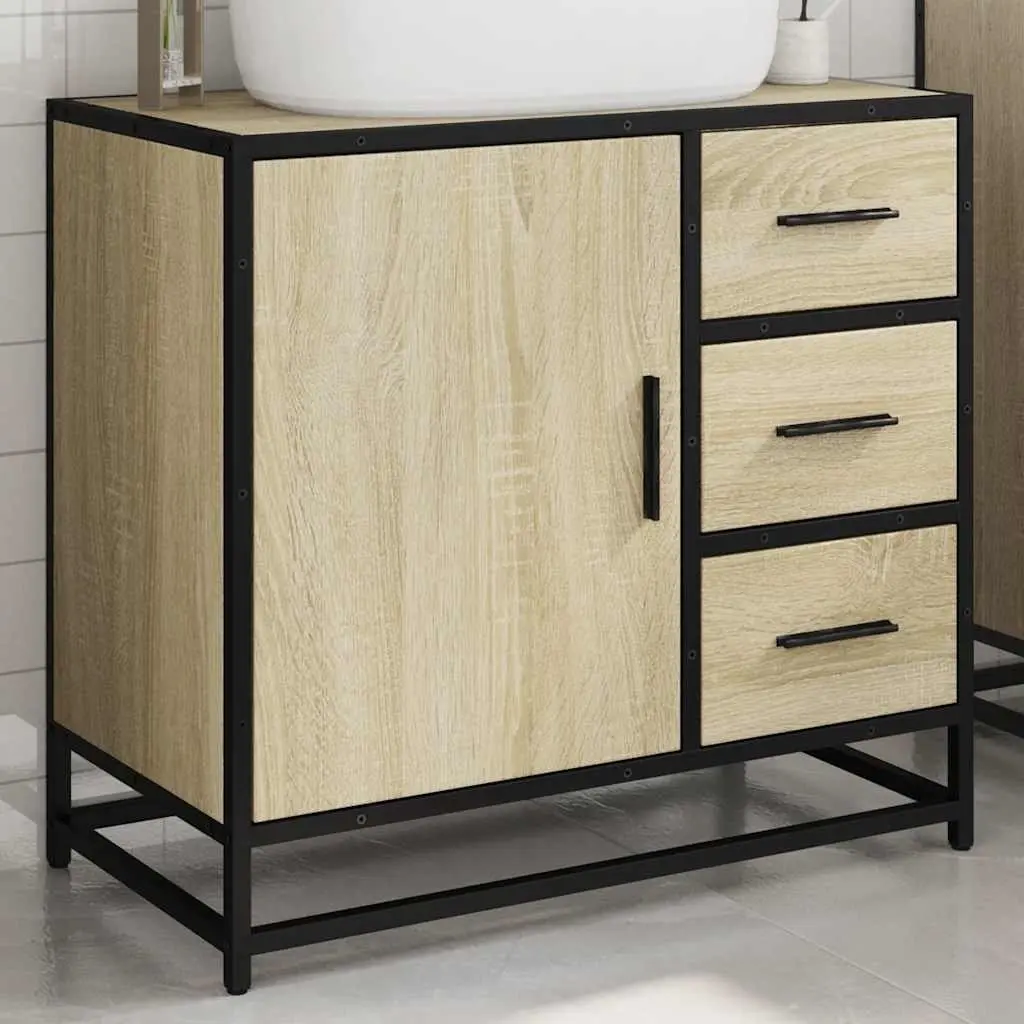 Bathroom Sink Cabinet Brown Engineered Wood Vanity Unit 65x33x60 cm Storage