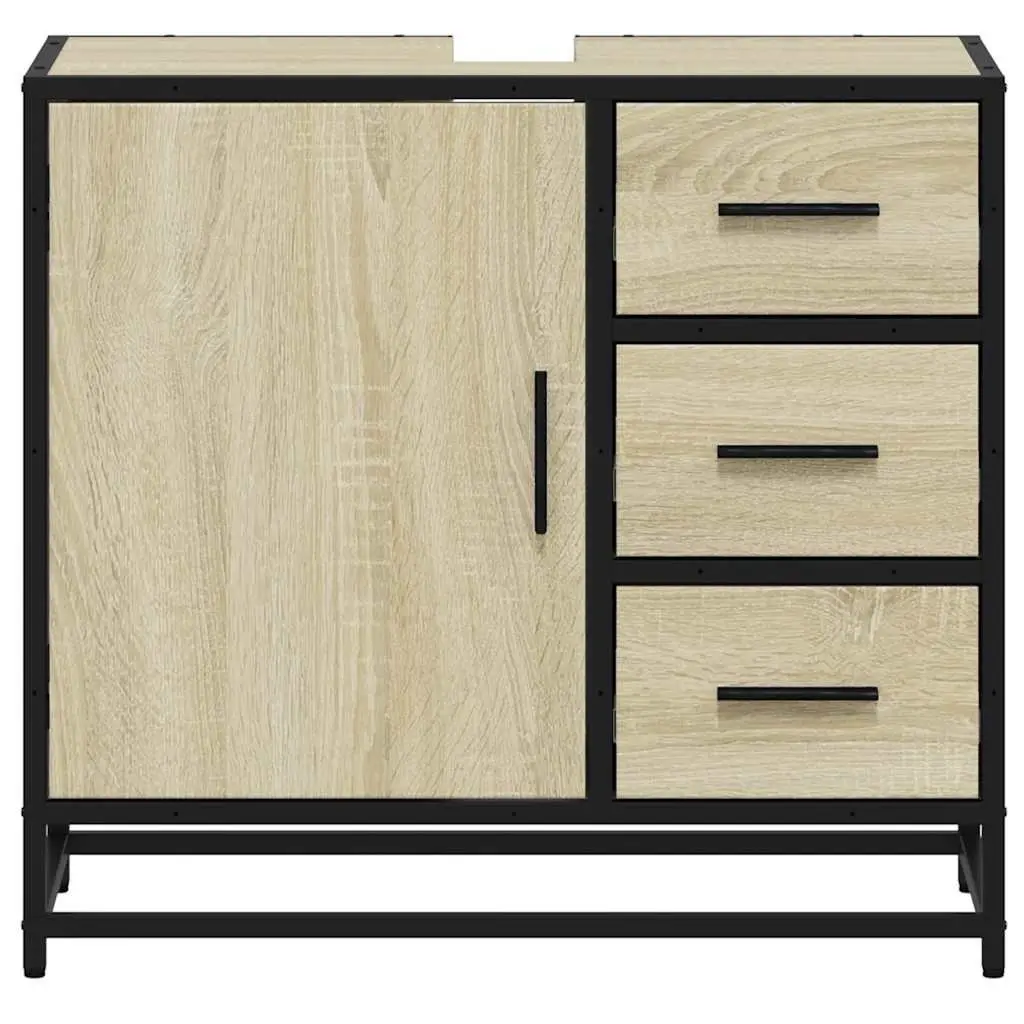 Bathroom Sink Cabinet Brown Engineered Wood Vanity Unit 65x33x60 cm Storage