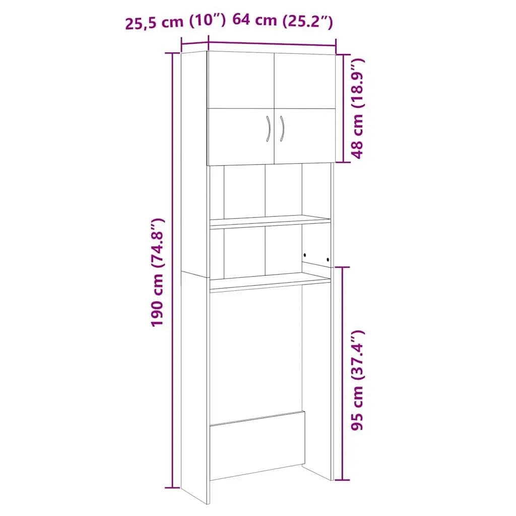 Washing Machine Cabinet Bathroom Laundry Room Sonoma Oak Storage Unit 64 x 25.5 x 190 cm